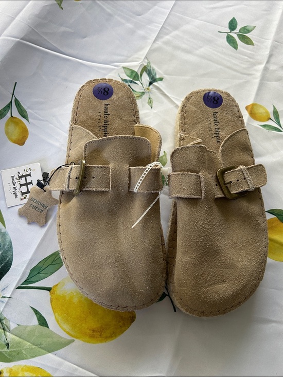 Haute Hippie Shoes - Haute Hippie size 8.5 Tan Suede Buckle Slip-On Mule
